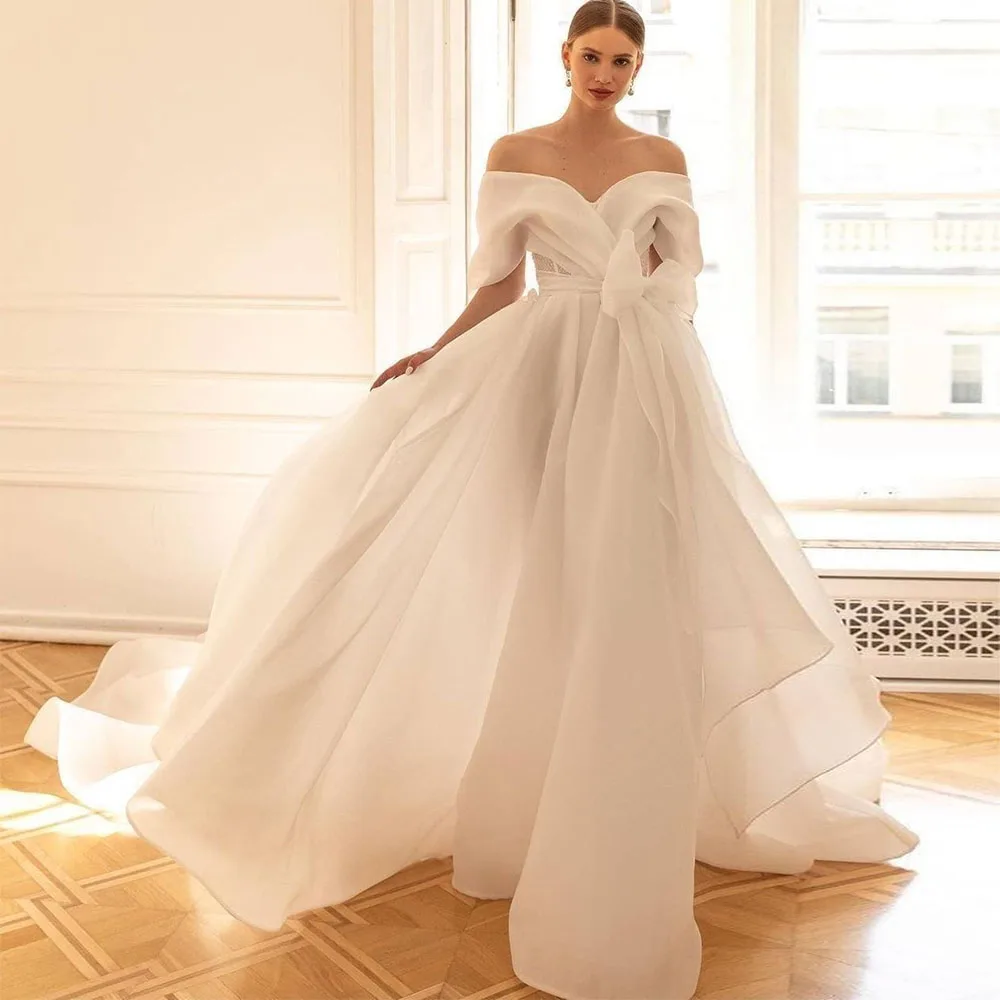 

Свадебные платья BridalAffair в стиле бохо из органзы с большим бантом и открытыми плечами свадебное платье с кристаллами индивидуальный пошив 2023 свадебные платья