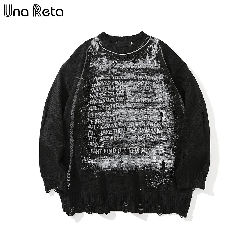 

Una Reta Sweater Men New Print Streetwear Men Clothes Long Sleeve Pullover Men Pull Homme Loose Hole Couple Sweater