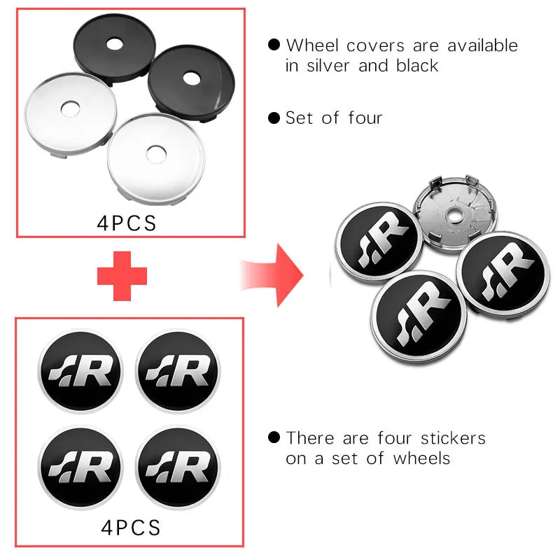 60mm Car Wheel Hub Caps Tire Rim Covers for Volkswagen VW GTI R Golf Polo Tiguan Passat 4PCS