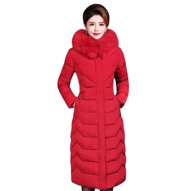

Fashion Slim Long Down Cotton Padded Jackets 2022 New Thick Warm Winter Jacket Women Parkas Solid Big Fur Collar Female Outwear