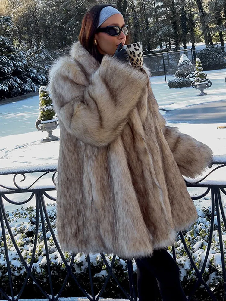 Luxury Fluffy Women Faux Fur Overcoat Fashion Lapel Long Sleeve Pockets Cardigan Jacket Winter Female Chic Thick Streetwear 2024 4