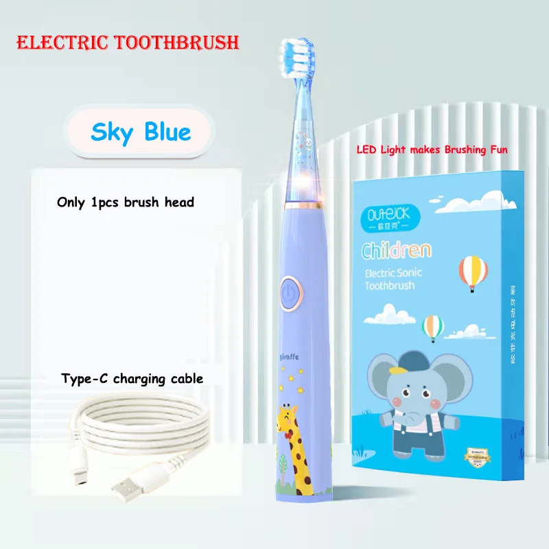 thumbnail image 1 of Cepillo de dientes eléctrico sónico para niños con dibujos animados y luz LED de colores, IPX7, resistente al agua, limpieza profunda, cuidado de los dientes, cepillo de dientes recargable, 1 of 5