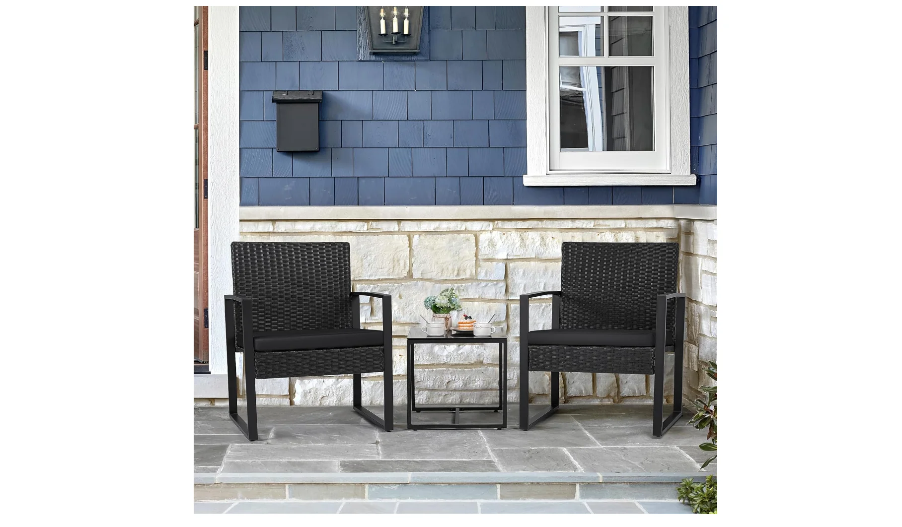 3 Pieces Patio Set Outdoor Wicker Furniture Sets Modern Rattan Chair Conversation Sets with Coffee Table for Yard