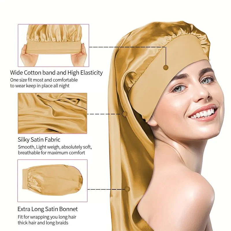 Night Hair Cap Long Satin Bonnet for Women