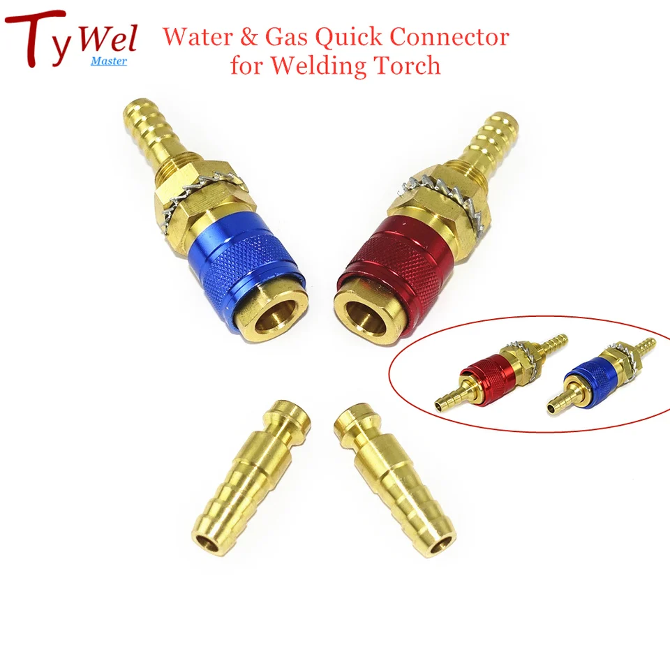 Adattatori Raccordo Rapido Per Saldatrice MIG TIG Da 6mm - 2 Pezzi Raffreddati Ad Aria E Gas, Connettori In Ottone, Rosso E Blu - 6
