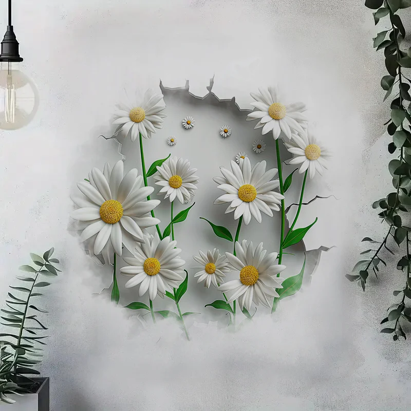 90788# Beautiful White Daisies Stickers, Bright Wall for Home, Cabinet, Door,Decoration, Vinyl Car Decals, Outdoor Indoor Use