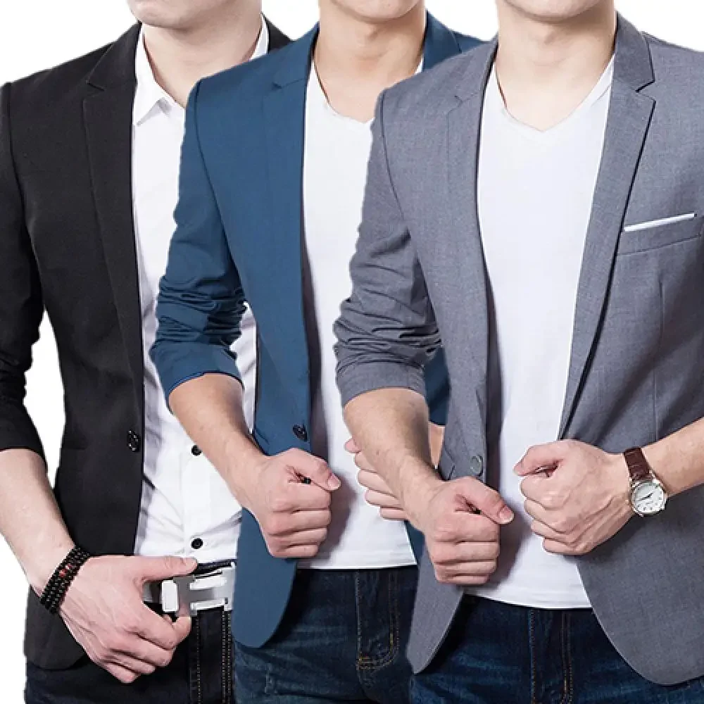 Description Picture 3 of itemHot Sale Men\'s Solid Color Step Collar Slim Blazer Formal Business Wear One Button Suit