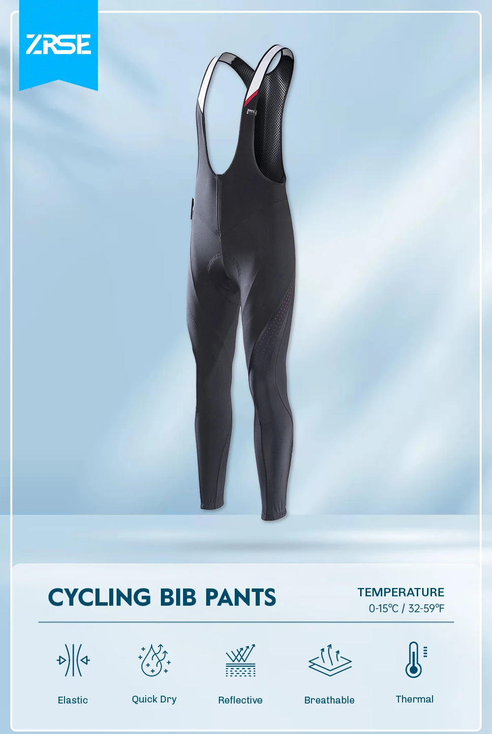 ZRSE Radfahren Trägerhose MTB Rennrad Hose Fahrradbekleidung Kleidung Warme Winter Fleece Teamuniform Ferngespräche 7 Stunden 0-15 ℃ – Detail 1