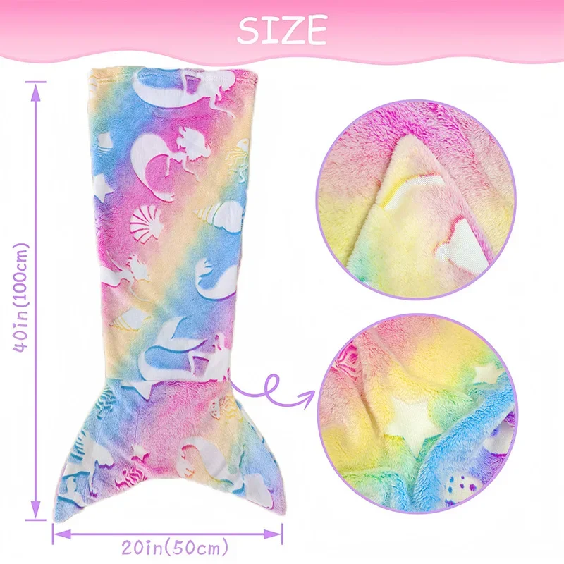 Night Light Mermaid Blanket Children's Sleeping and Nap Blanket Flannel Warm Foot Cover Children's Sleeping Bag Kids Pajamas