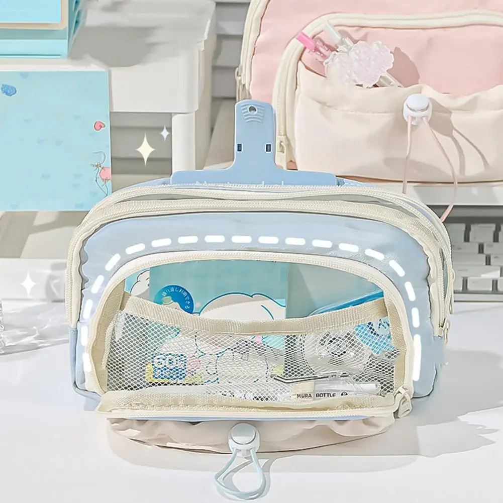 휴대용 메쉬 포켓 연필 정리함, 다기능 용량 연필 케이스, 지퍼 문구류 파우치, 학교 및 여아용
