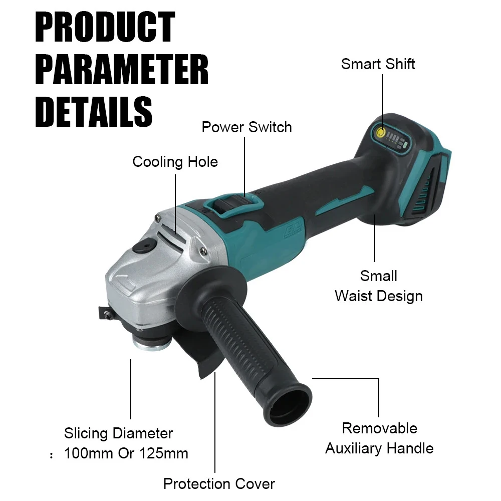 Wireless Power Tools Grinder Tool For 18v Makita Battery Electric Grinder Angle Brushless Sander Angle 100/125mm