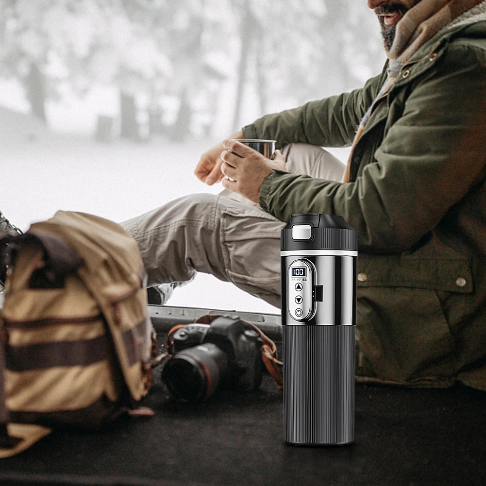 12V/24V 전기 주전자 디지털 LCD 디스플레이 스테인레스 스틸 컵 500ML 커피 우유 가열 주전자 스마트 온도 센서