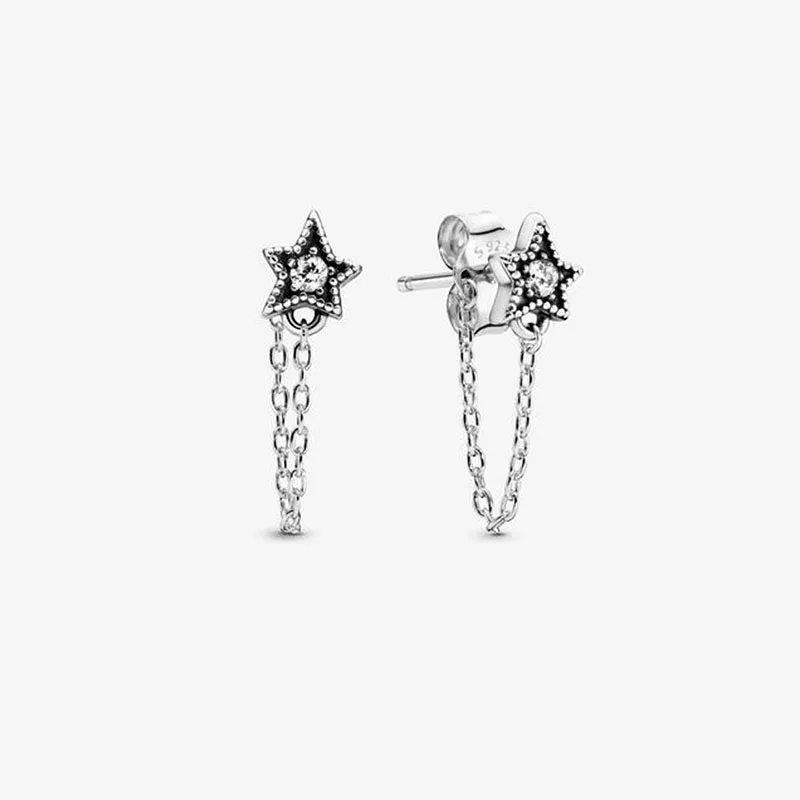 2022 Authentic 925 Sterling Silver Earring Sparkling Star Blue Gem Golden Heart Halo Stud Earrings Women Jewelry BirthdayGift 