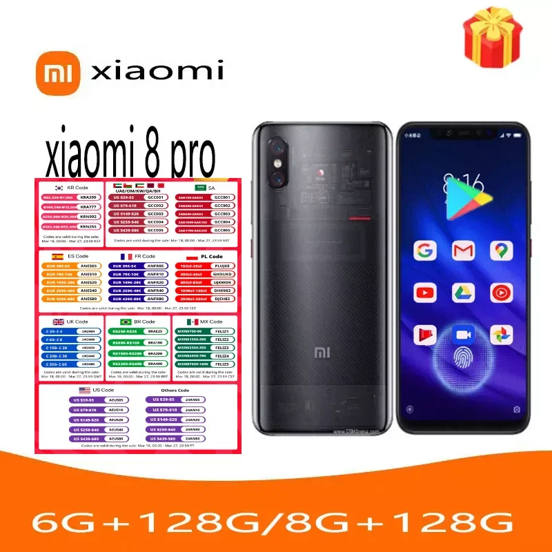 redmi Xiaomi 8 Pro Smartphone Snapdragon 845 20MP+12MP Camera 3000 mAh Battery Android Cellphone Fingerprint Original Global Rom cellphone android xiaomi mi 8 pro mobile phone snapdragon 845 fingerprint charging 18w 1080 x 2248