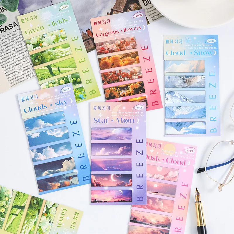 5pcs/pack Magnetic bookmark beautiful scenery clouds simple literary pattern bookmark Reading tool School office supplies butterfly magnetic bookmarks