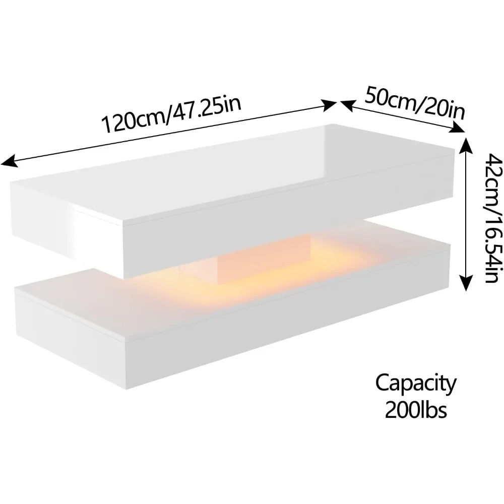 47.3IN High Glossy LED Coffee Table,LED Lights Modern Furniture for Living Room Suitable for living rooms and offices