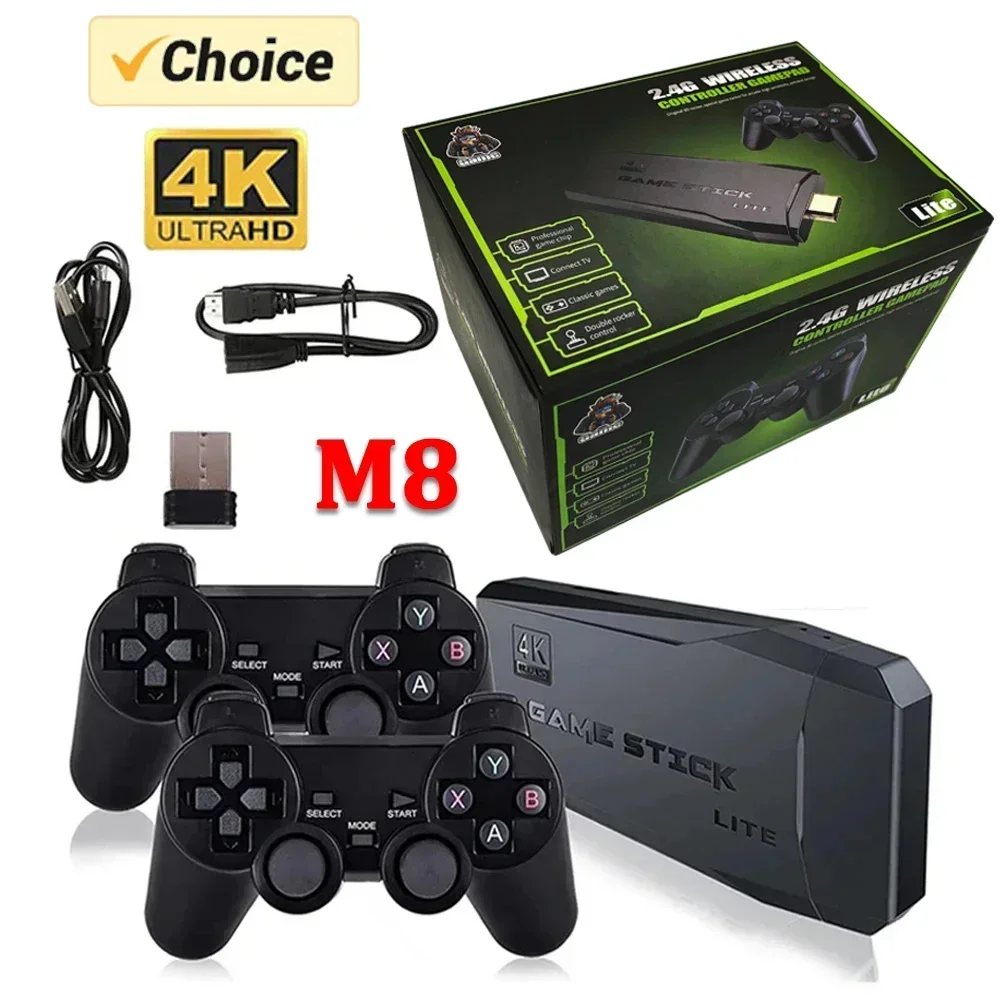 Video Game Controller M8 Console 2.4G Dual Wireless Game Stick 4K 10000 games 64GB Retro game For Dropshiopping Xmas Gift