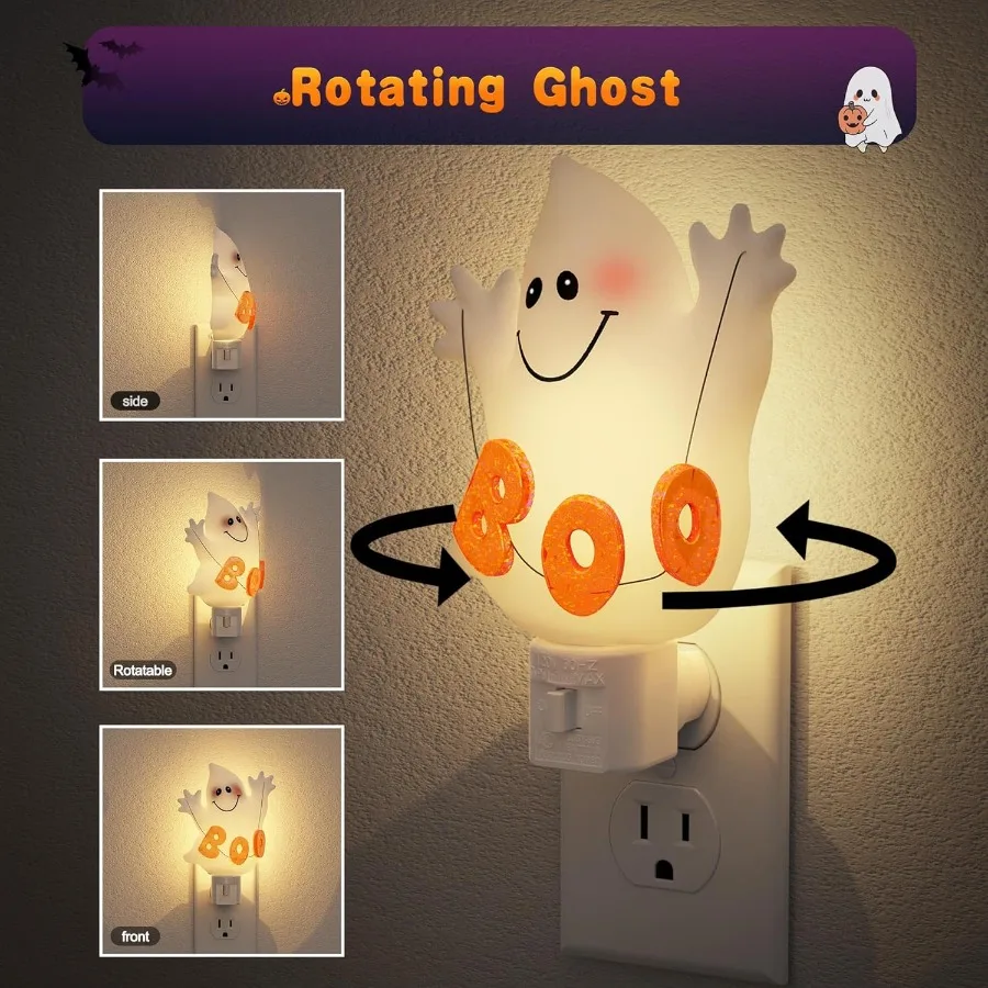 Ghost Night Light 2 Pack 3000K Plugin Wall Light for Halloween Party Decor Cute and Funny Night Light with 360 Rotatable Design