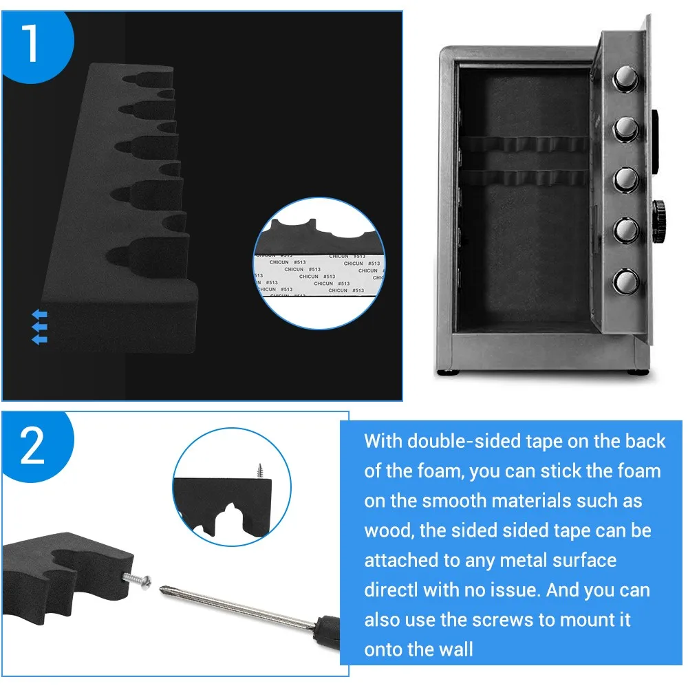 5 Slots Foam Gun Rack with Base Universal Foam Gun Holder Rifles Shotguns Cabinet Storage Wall Mount Double-sided Tape Strips 4