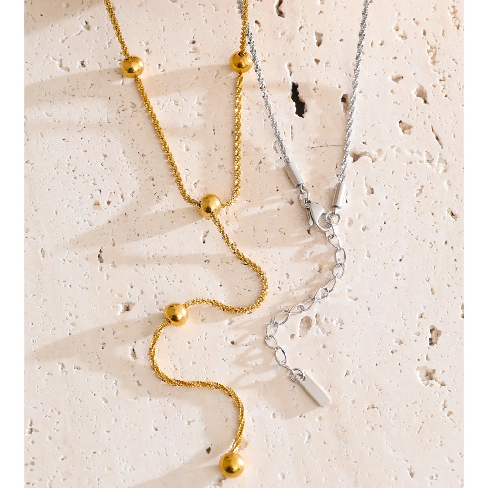 Yhpup Stainless Steel Beads Chain Drop Necklace