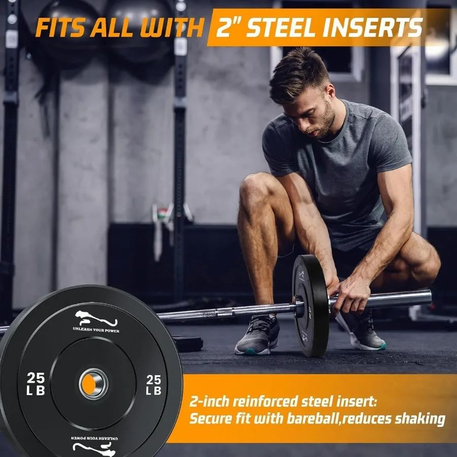 2 Inch Bumper Plates Set 90LB, Rubber Weight Plates for Home Gym, Strength Training, Weightlifting, Deadlift & Squat – 2x45LB Bl