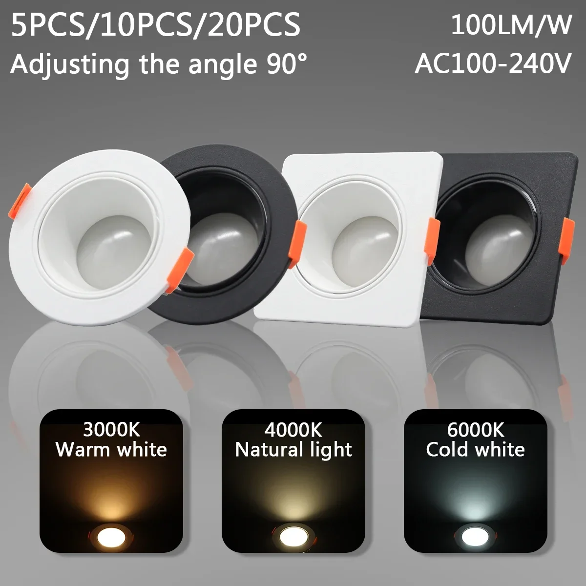 5/10/20pcs 8W LED Downlight GU10 Ceiling Spotlights Energy Saving 90degree Angle Adjustable AC220V 120V Corridors Lighting