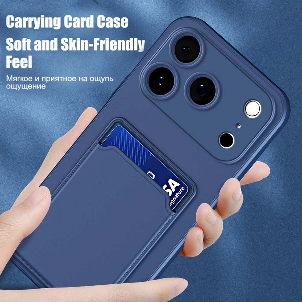 Liquid Silicone Card Slot Cases For iPhone 17 Pro Max Air 13 12 Mini Funda For iPhone 16 Pro Max 14 15 Plus 16E Soft Phone Cover 3