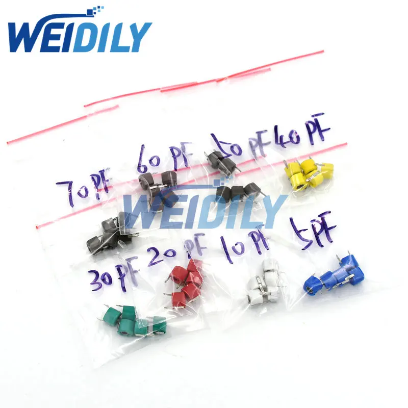 40PCS Trimmer Adjustable Capacitor Assortment Kit JML06 5pf 10pf 20pf 30pf 40pf 50pf 60pf 70pf 8value*5pcs Capacitance Set