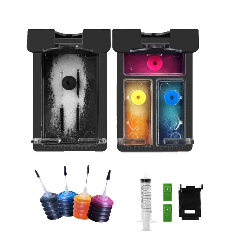 Cartouches D'encre Rechargeables Compatibles HP 62XL - Pour Imprimantes HP 5540, 5640, 5740, 7640 - Noir + Tricolore (CMY)