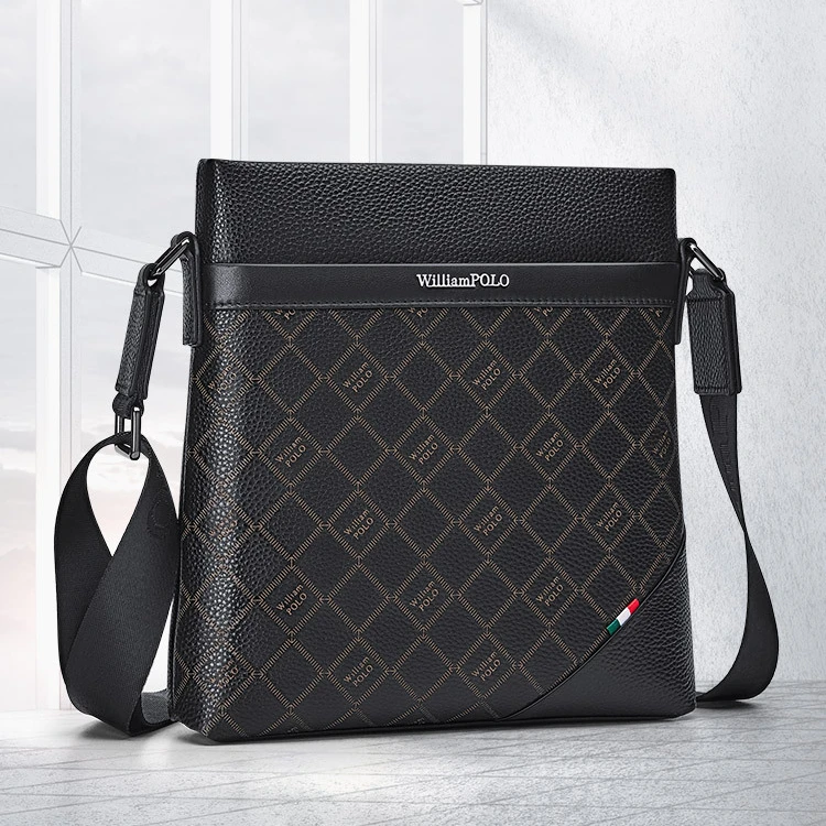 Classic Business Leather Crossbody Bag for Men's High-capacity Work Travel Shoulder Bag