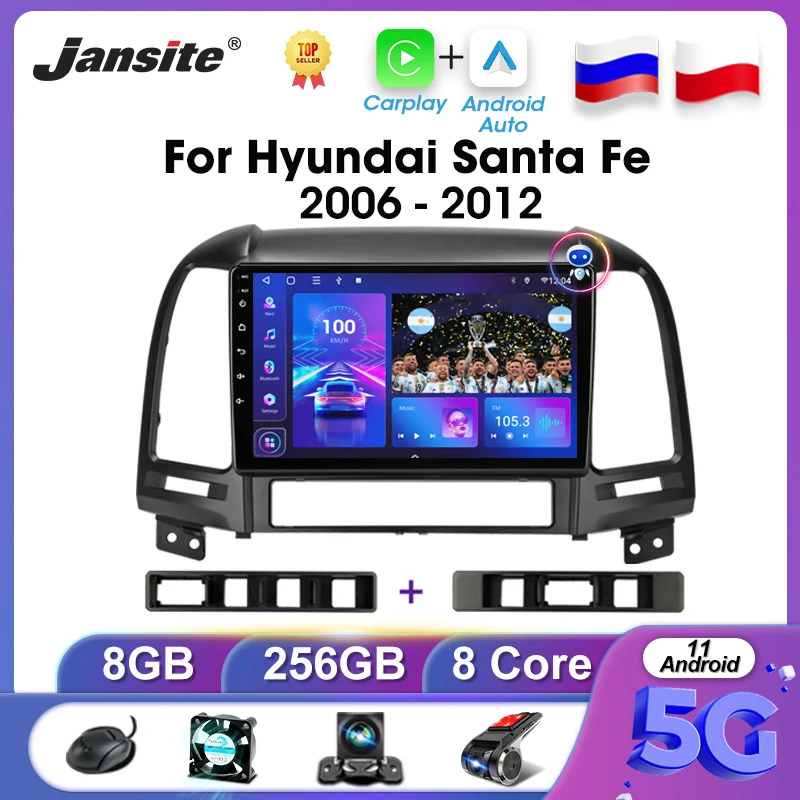 

Jansite Android 11 автомобильное стерео радио для Hyundai Santa Fe 2 2006-2012 мультимедийный видеоплеер для Carplay Bluetooth