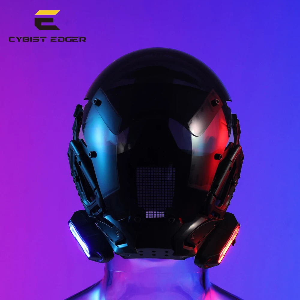 

Cyber Punk Mask Cool Blue Red LED Lighting Helmet Cosplay Wear Toy Mechanical Future Style Science Fiction Halloween Party Gift