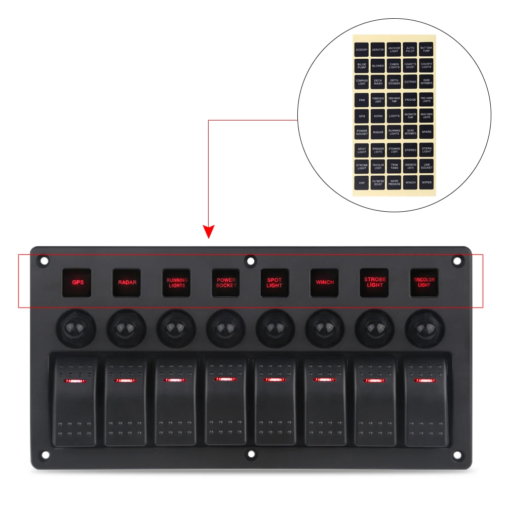 Panel De Interruptores Basculantes, Panel De Interruptores Basculantes Panel De Interruptores Basculantes 8 Gang 12 24v 5 Pines Luz Azul Toggle On Off Panel De Interruptores De Control De Luces
