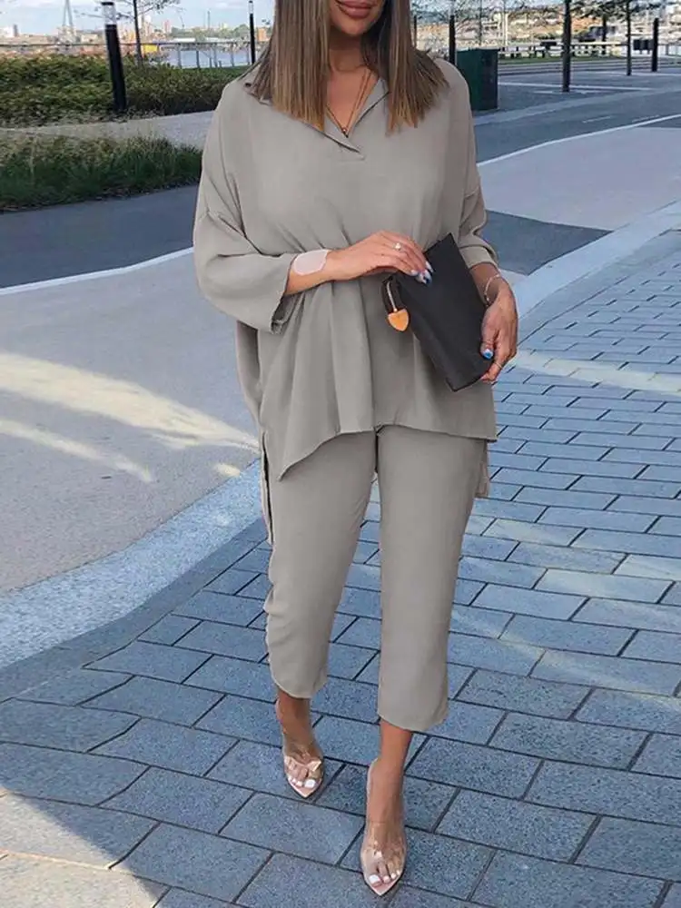 

ZANZEA Fashion OL Work Tracksuits Casual Solid Matching Sets Long Sleeve Blouse Pants Loose Trousers Pants Women Suit Oversize