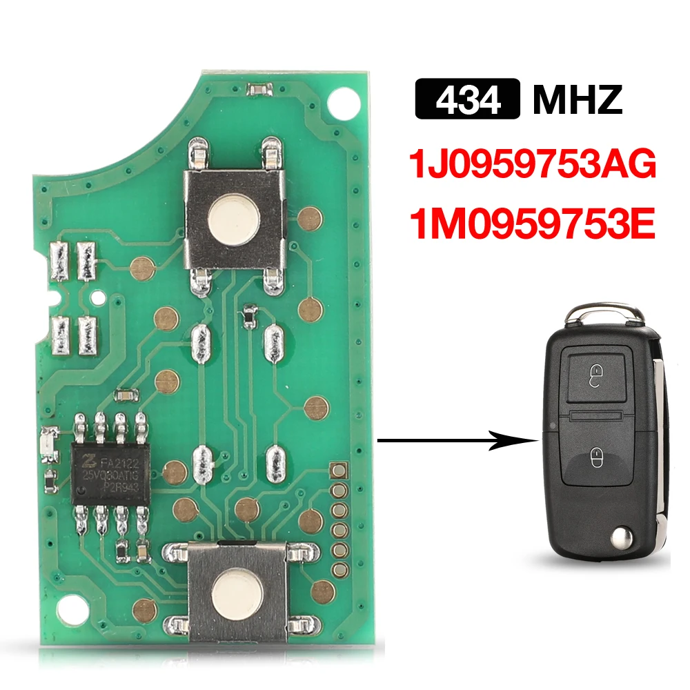 Jingyuqin 433Mhz 1J0959753Ag 1M0959753E 2Btn Smart Remote Key Circuit Board Fob Per Vw/Volkswagen Beetle Bora Golf Passat Polo