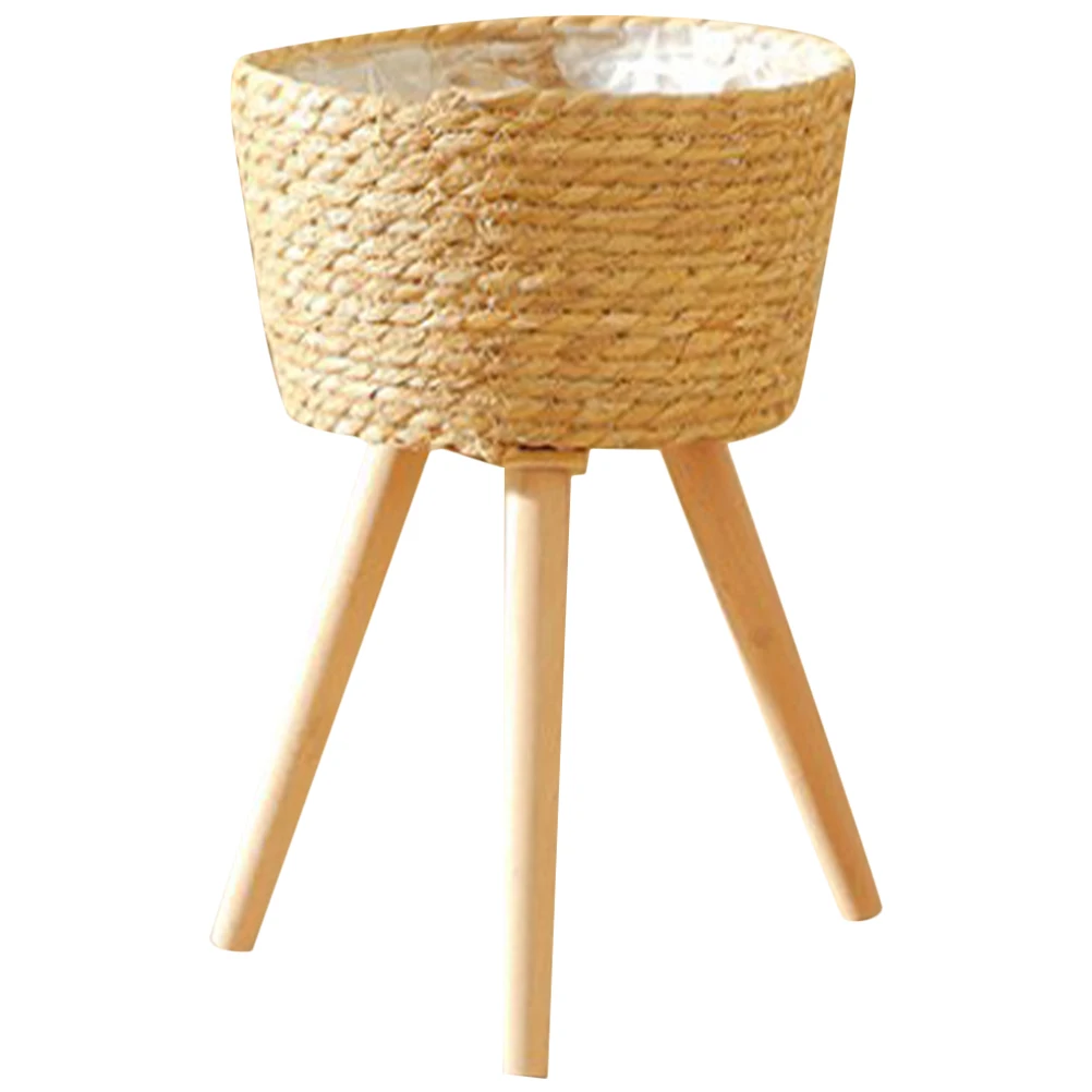 Rustic Wood Woven Floor-Standing Planter with Legs