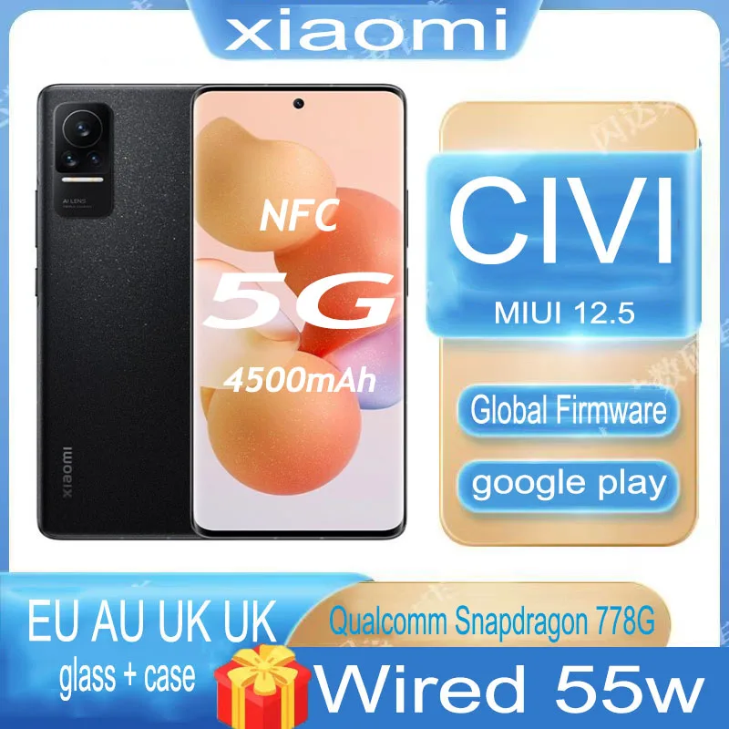 

Smartphone Xiaomi Civi 5G Global firmware Cellphone Snapdragon 778G 64 MP Camera 4500mAh Battery 55W NFC