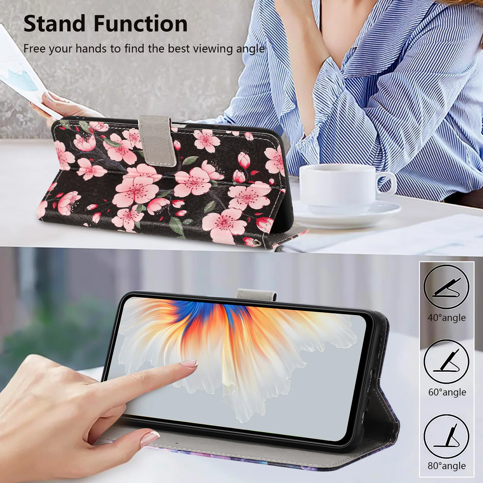 3D Flower Leather Flip Phone Case with Strap