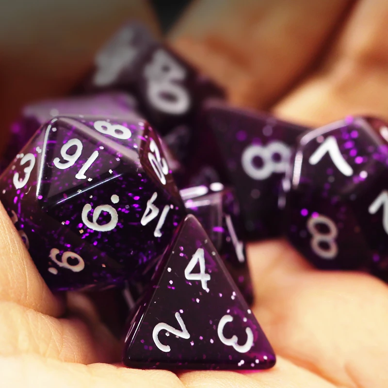7Pcs/Set Purple and Red Starry Sky Dice D&D COC Dice D4 D6 D8 D10 D% D12 D20 Table Games DND RPG Set