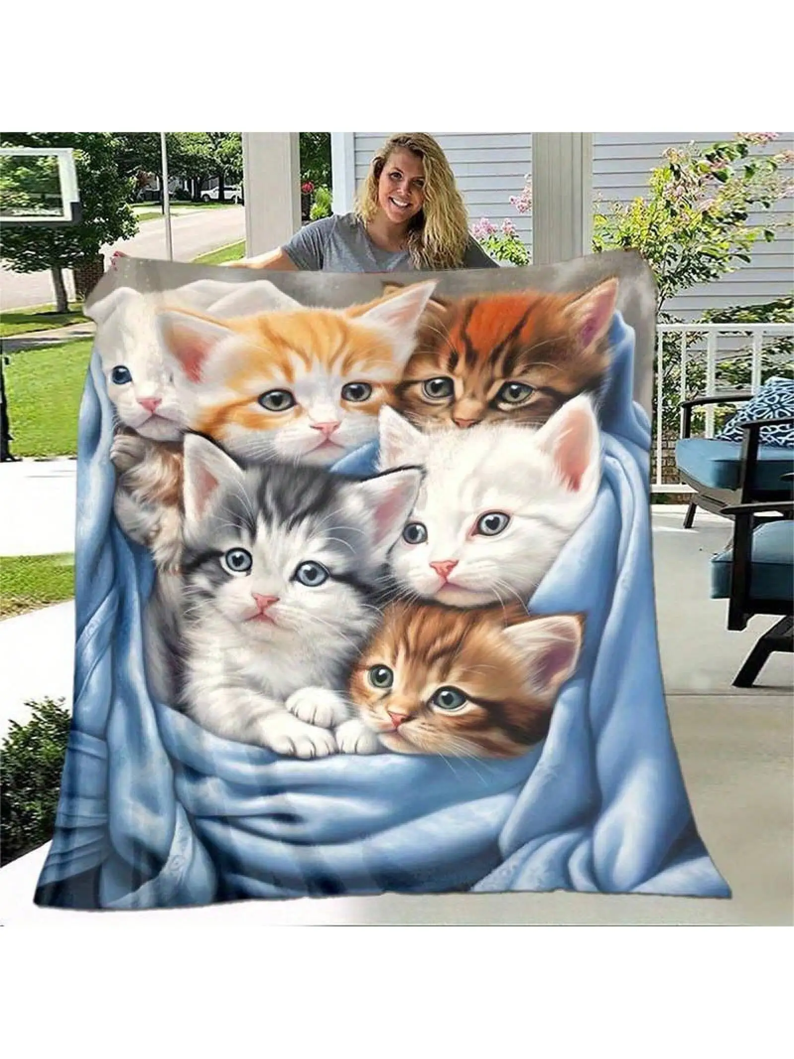 Ultra Soft Flannel Cat Geometric Blanket, Lightweight All Season Black Throw for Sofa Bed Travel Camping Office