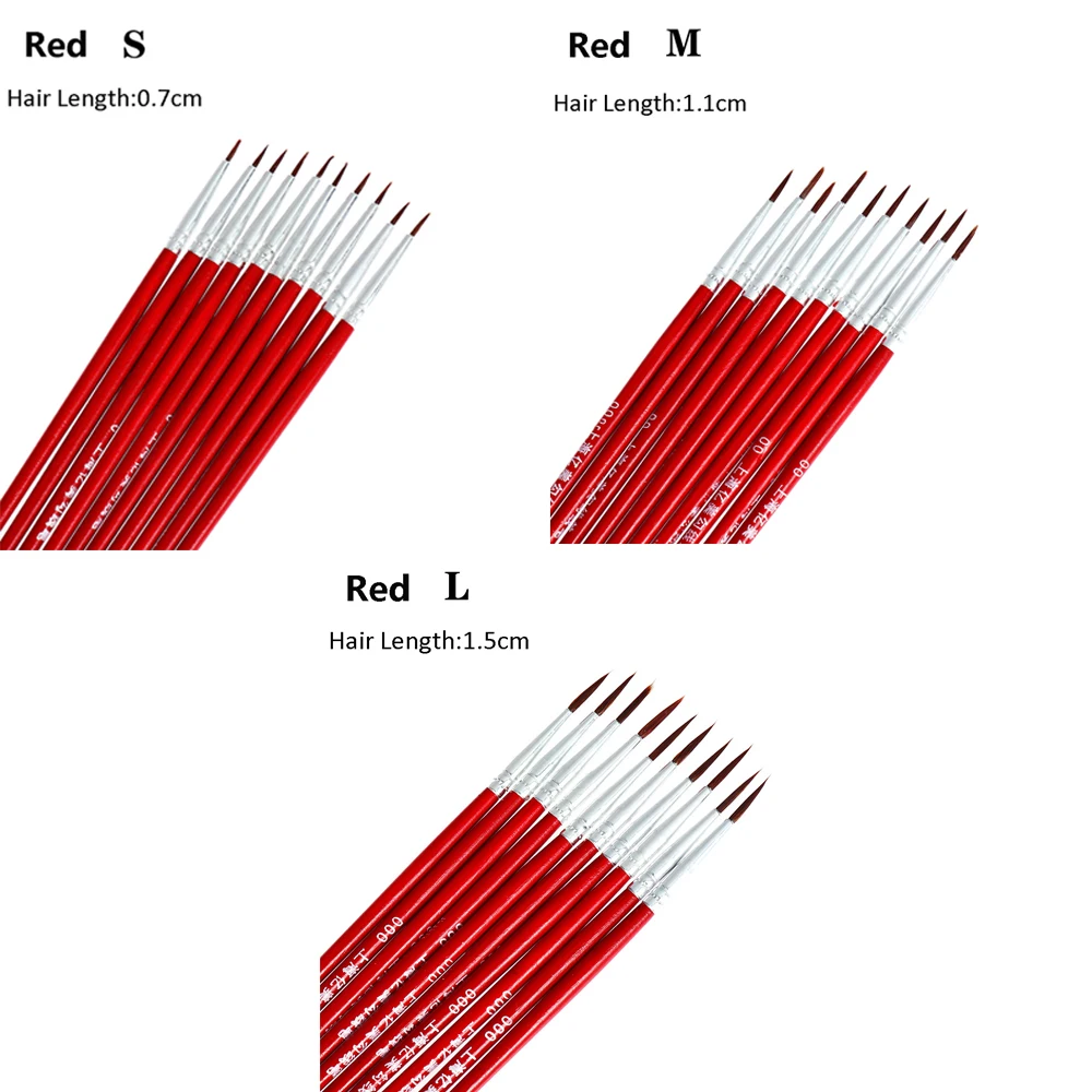Set of 10 Nylon Fine Point Art Brushes