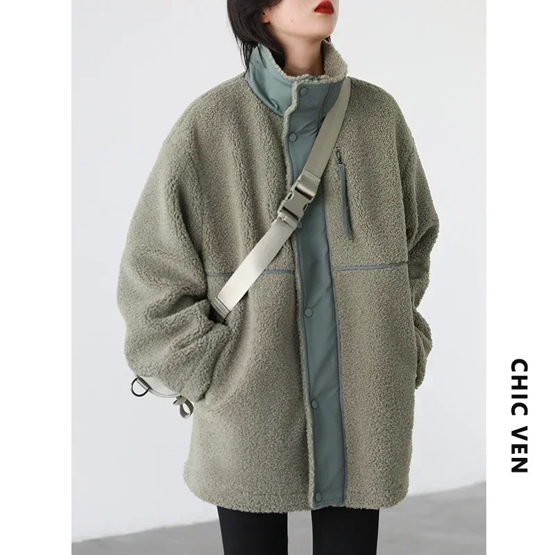 CHIC VEN 여성 재킷 코트 두꺼운 따뜻한 캐주얼 양털 인조 모피 여성 오버코트 루즈 아우터웨어 여성 상의 가을 겨울 2025