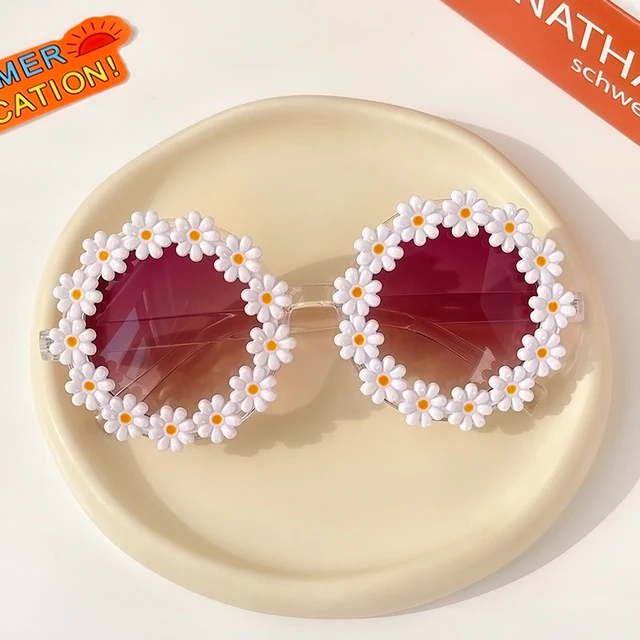 New Kids Sunglasses Children Round Flower Sunglasses Girls Boys Baby Sport Shades Glasses UV400 Outdoor Sun Protection Eyewear White