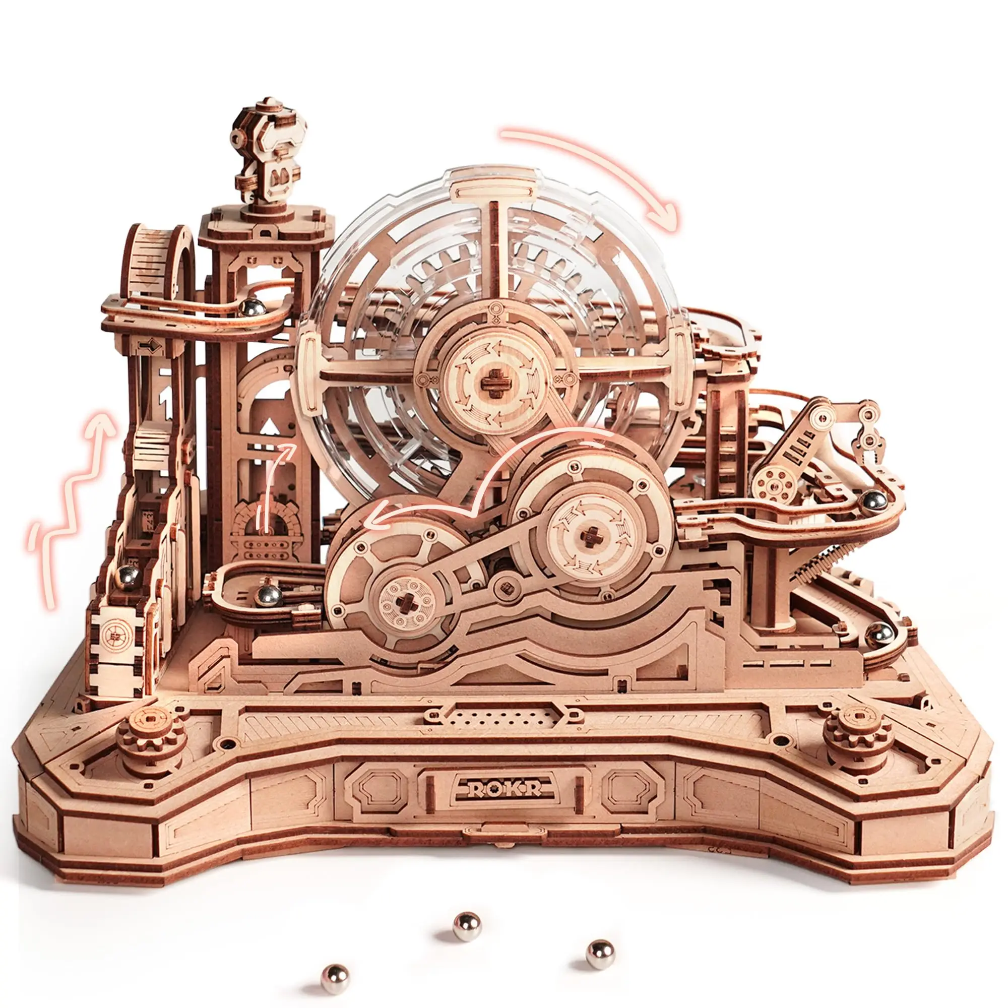Robotime Rokr Gearball Challenge 3D Wooden Puzzle Rotating Gear Brain Teaser STEM Educational Engineering Toy for Teens Adults 1