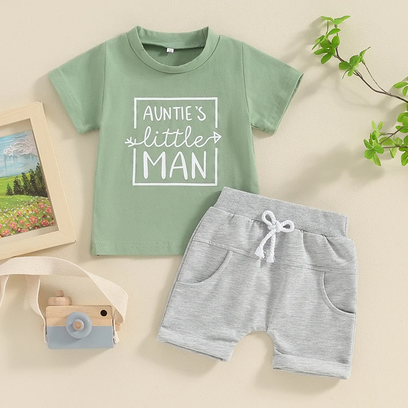 

2024-01-23 Lioraitiin 0-3Y Baby Boy Summer Outfits Short Sleeve Arrow Letter Print T-Shirt Shorts Set Toddler Clothes