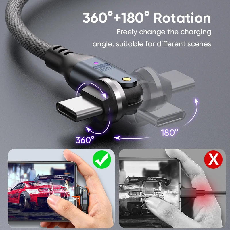 รูปสินค้า สายชาร์จ USB-C หมุนได้ พร้อมไฟแสดงสถานะ