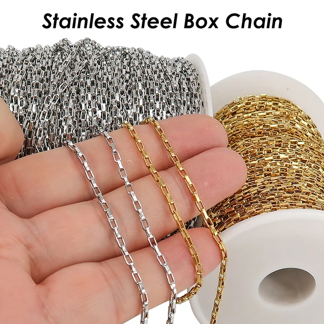 30 Feet Stainless Steel Chain Bulk Wholesale, Rectangle Box Chain