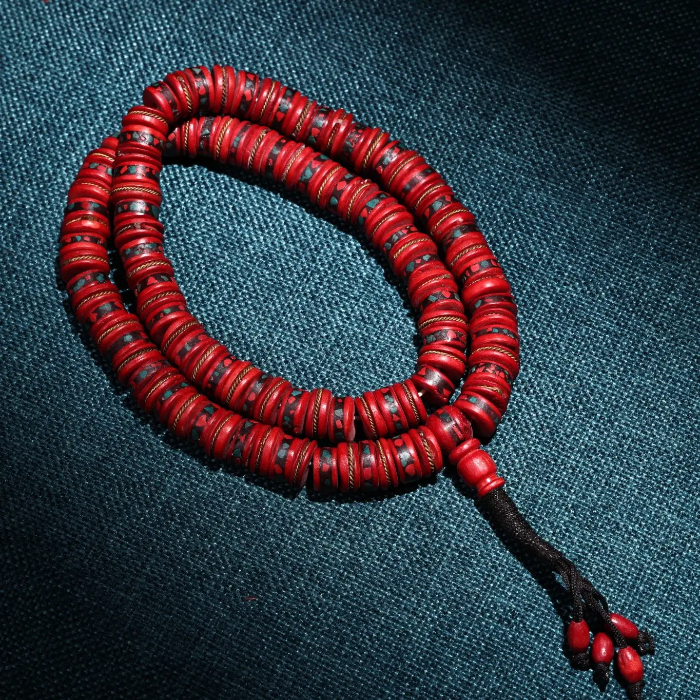 

12"Tibetan Temple Collection Old Gabala Carving Red 108 Buddha Beads Necklace Pendant Amulet Dharma Worship Hall Town house