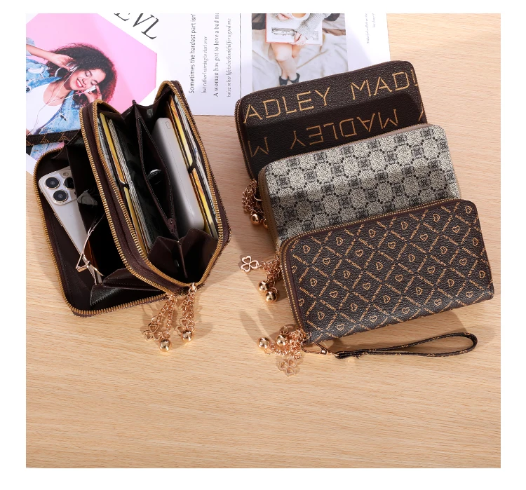 Einfache lange Brieftasche mit großem Fassung vermögen, Reiß verschluss aus Kunstleder, lässige multifunktion ale Clutch-Tasche – Detail 2