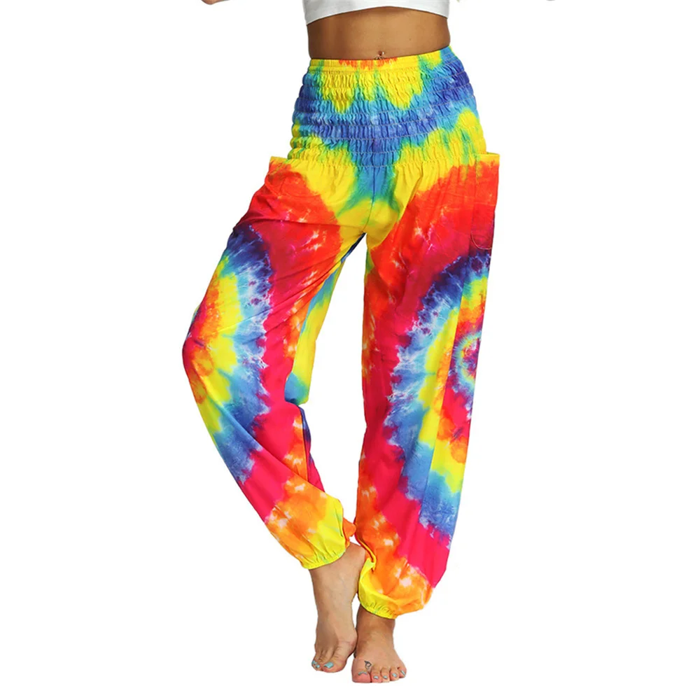 Tie-Dye High Waist Harem Pants Yoga Trousers for Women,Baggy Elastic Waist Boho Pants Casual Loose Beach Pants